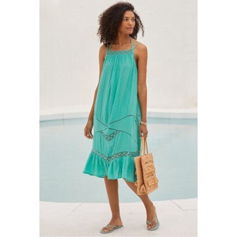 Anthropologie Crochet Trim 100% Cotton Gauze Dress Size Large